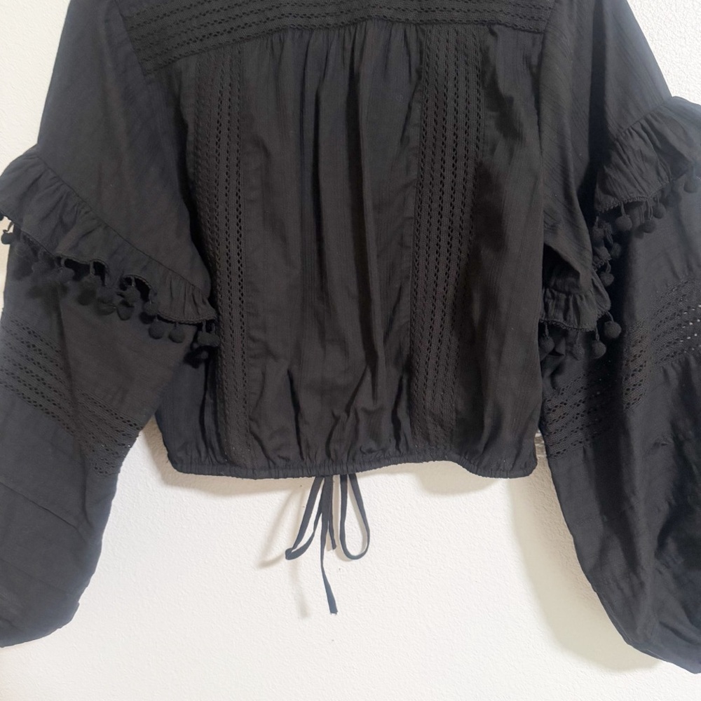 NEW House of Harlow Puff Sleeve Cotton Poplin Crop Top - Picture 6 of 11